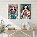 Ver imagem 2 de Kit 2 Quadros Art Folk - Mulher Coração 33x24cm:moldura Branca