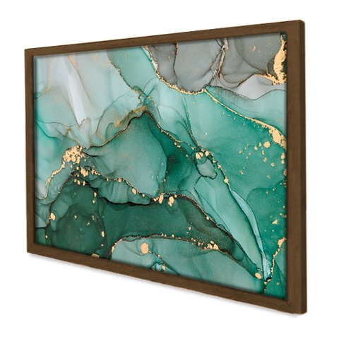 Quadro Decorativo Abstrato Mármore Verde Safira em Moldura Caixa Tacolado Moldura Trad 1cm Madeira e