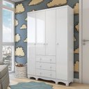 Ver imagem 1 de Guarda Roupa Infantil 4 Portas 3 Gavetas 100% MDF Mimo Branco Brilho