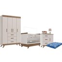 Ver imagem 1 de Quarto de Bebê Retrô Maya com Berço Americano Vitória Off White Carvalho com Colchão Ortobom – Carol
