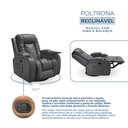 Ver imagem 3 de Poltrona do Papai Giratória Balanço Reclinável Manual Massagem Aquecimento Corino Cinza Escuro