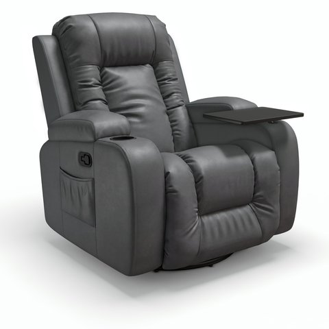 Poltrona do Papai Giratória Balanço Reclinável Manual Massagem Aquecimento Corino Cinza Escuro