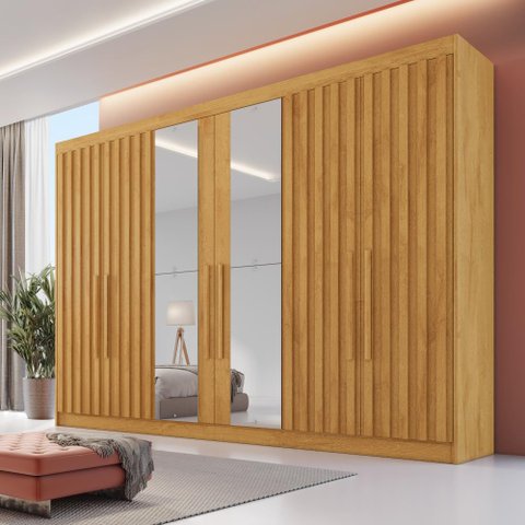 Guarda Roupa Casal 6 Portas com 4 Portas Ripadas Potente com Espelho - Móveis Europa
