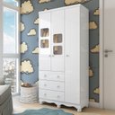 Ver imagem 1 de Guarda-Roupa Bebê 3 Portas 3 Gavetas com Janelas e Pés Mimo 100% MDF Espresso Móveis Branco Brilho