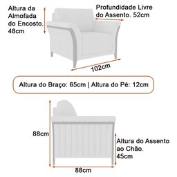 Conjunto Sofá 3 Lugares e Poltrona Perry Linho Cinza Claro - Sallar Home - 3