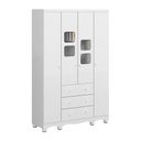 Ver imagem 2 de Guarda-Roupa Infantil 122cm 4 Portas 3 Gavetas com Janelas e Pés Mimo 100% MDF Espresso Móveis Branco/Brilho