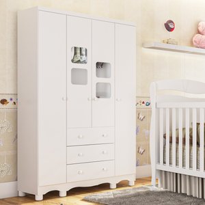 Guarda-Roupa Infantil 122cm 4 Portas 3 Gavetas com Janelas e Pés Mimo 100% MDF Espresso Móveis