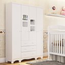 Ver imagem 1 de Guarda-Roupa Infantil 122cm 4 Portas 3 Gavetas com Janelas e Pés Mimo 100% MDF Espresso Móveis Branco/Brilho