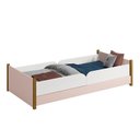 Ver imagem 1 de Cama Evolutiva Ravi Rosa com Pés Amadeirado, 2 Kits Grade Lateral Lisa e Colchão D33 - Reller Móveis