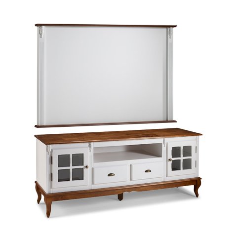 Conjunto Rack 60812 + Painel 50513 para Sala Pés Luiz Xv 2 Gavetas 2 Portas - Branco/imbuia