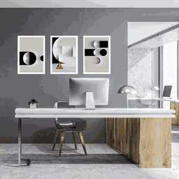 Tríptico - Quadros Decorativos Abstrato Geométrico Grande:Branco - 2