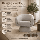 Ver imagem 2 de Poltrona Giratória Orgânica Maya Tecido Linho Premium Design Redondo Sala Quarto Suporta 150kg:Linho