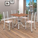 Ver imagem 1 de Conjunto de Mesa Tubular 70cm x 70cm Tampo em MDF com 4 Cadeiras Dany Branco/Botanic Bege