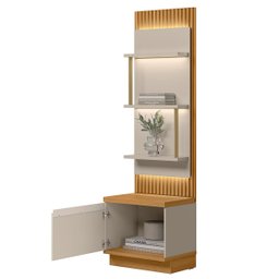 Módulo Lateral Complementar Ripado com Led 1 Porta 3 Prateleiras Paulina Tauari/off White Fosco - 2