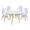 Ver imagem 1 de Conjunto Mesa Eiffel de Vidro com a Base Madeira 90cm + 4 Cadeiras Eames Dsw Branca