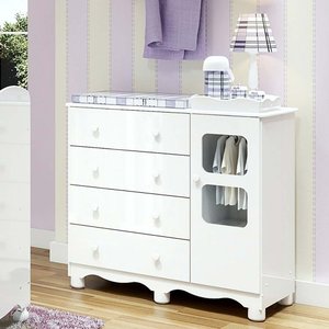 Cômoda Infantil 95cm 1 Porta com Janela e 4 Gavetas Mimo 100% MDF Espresso Móveis