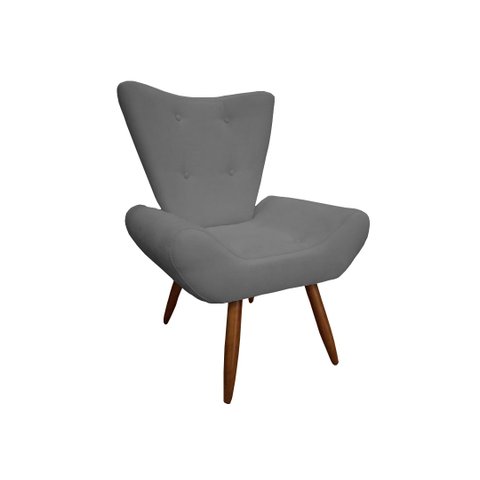 Poltrona Decorativa Emilia Suede Cinza Pés Madeira Mz Decor