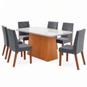 Ver imagem 2 de Conjunto Sala de Jantar Mesa Dora 160cm Tampo MDF e Vidro Canto Arredondado 6 Cadeiras Maitê