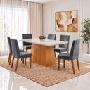 Ver imagem 1 de Conjunto Sala de Jantar Mesa Dora 160cm Tampo MDF e Vidro Canto Arredondado 6 Cadeiras Maitê