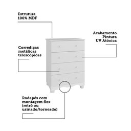 Cômoda Infantil 4 Gavetas 100% MDF Mimo Espresso Móveis - 4