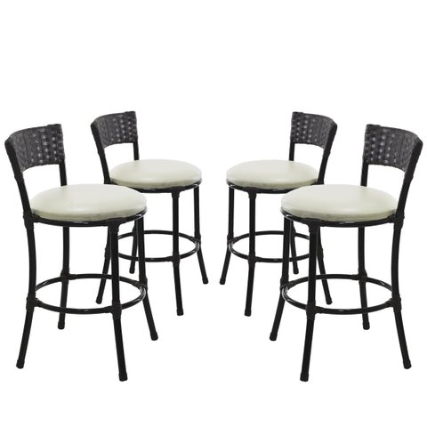 4 Banquetas Forts Baixa Fibra Sintética Preto Aço Carbono Assento Preto Branco
