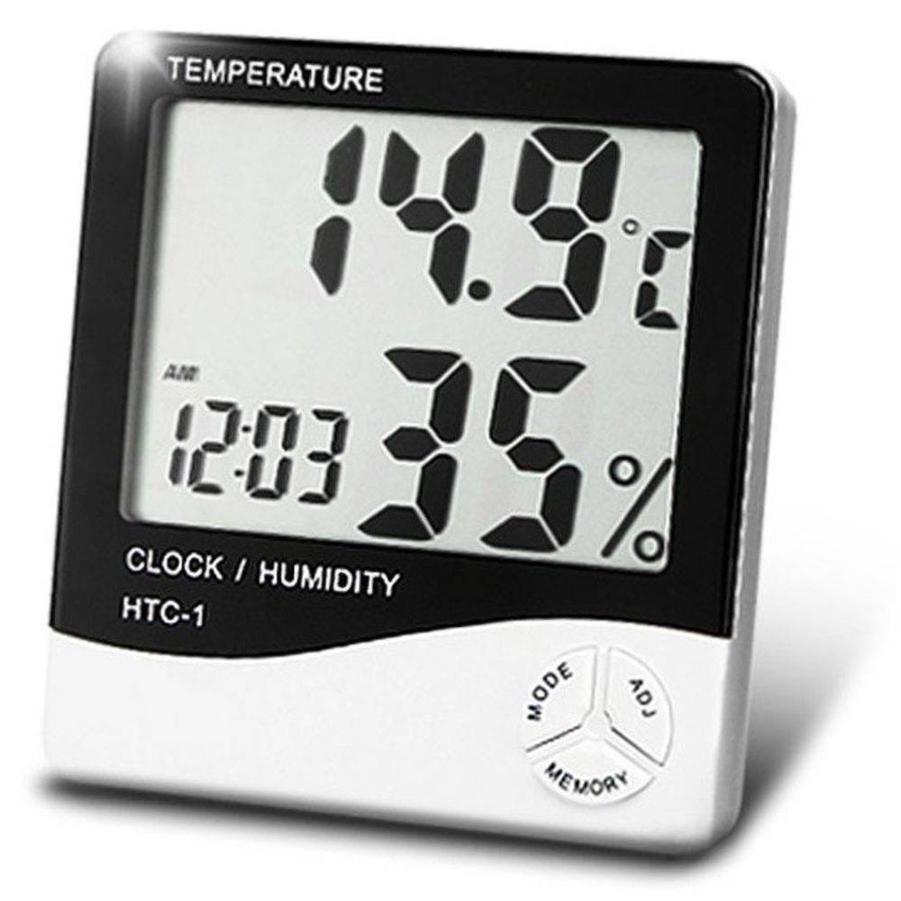 Termo-higrômetro Digital Termômetro E Higrômetro De Máxima E Mínima Com Relógio E Despertador HTC1