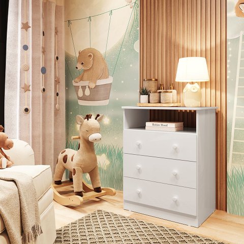 Cômoda Infantil 3 Gavetas 100% MDF Smim New Branco/Brilho