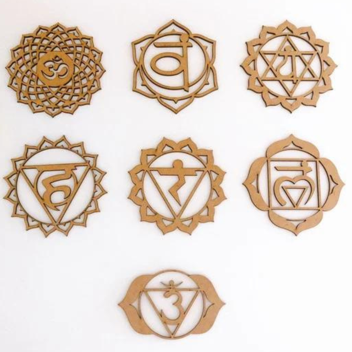 4 Kits com 7 Mandalas 7 Chakras Mdf 5cm - Cru Energia