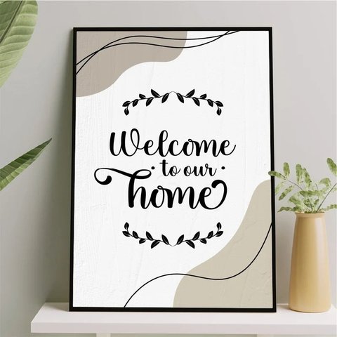 Quadro Welcome To Our Home 24x18cm - com vidro:Madeira branca