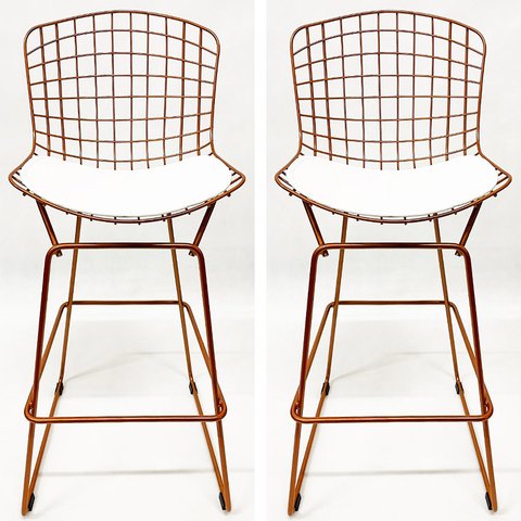 Kit de 2 Banquetas Bertoia Pintada Cobre Assento Branco