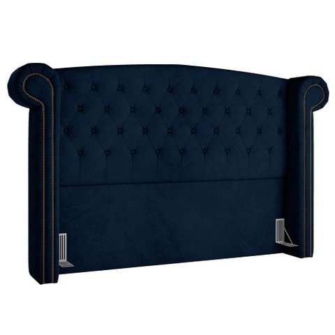 Cabeceira Estofada Box Solteiro Valencia 90 Cm Tca 948 - Veludo Azul