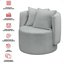 Poltrona Orgânica Base Giratória Maya Boucle Cinza Redonda Decorativa - Arkell - 7