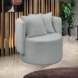 Poltrona Orgânica Base Giratória Maya Boucle Cinza Redonda Decorativa - Arkell - 2