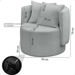 Poltrona Orgânica Base Giratória Maya Boucle Cinza Redonda Decorativa - Arkell - 8