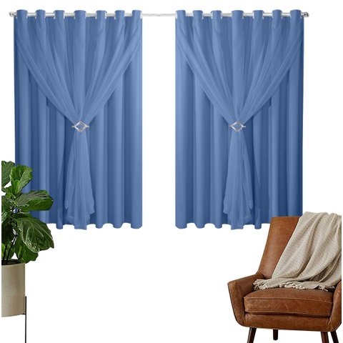 Cortina Blackout PVC 4,00m X 1,80m Com Voil Azul
