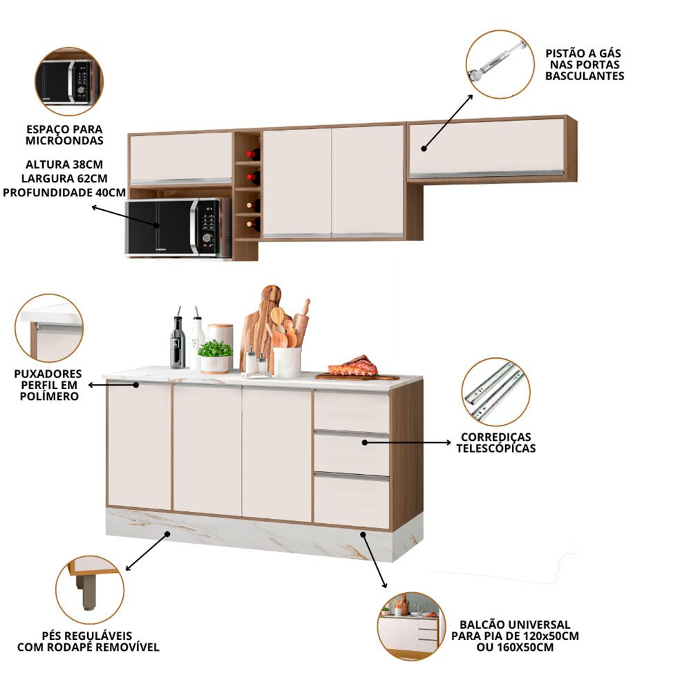 Cozinha Pisa com Balcao 1,60m Poliman Moveis - 6