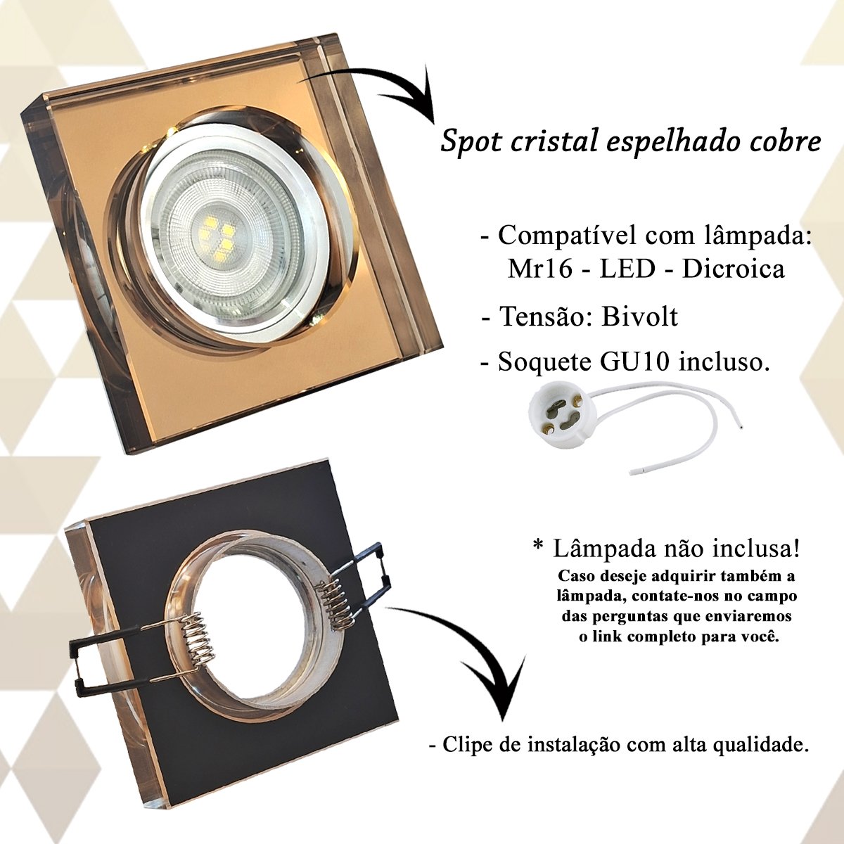 Spot Cristal Quadrado Embutir Cobre Gu10 Dicroica Ac594 - 4