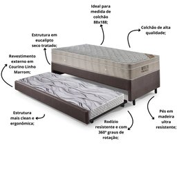 Bicama Box Solteiro Corino Linho 88x188x28 Cm com Colchão Airtech Ortobom Molas Ensacadas - 4