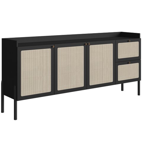 Aparador Buffet para Sala de Jantar 183cm Pés Madeira Moss A03 Nero Preto - Lyam Decor