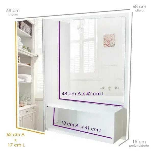Armário Mdf Para Banheiro Com Espelho Na Porta Espelheira, branco - Dom Móveis - 4