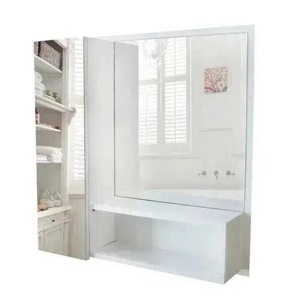 Armário Mdf Para Banheiro Com Espelho Na Porta Espelheira, branco - Dom Móveis - 1