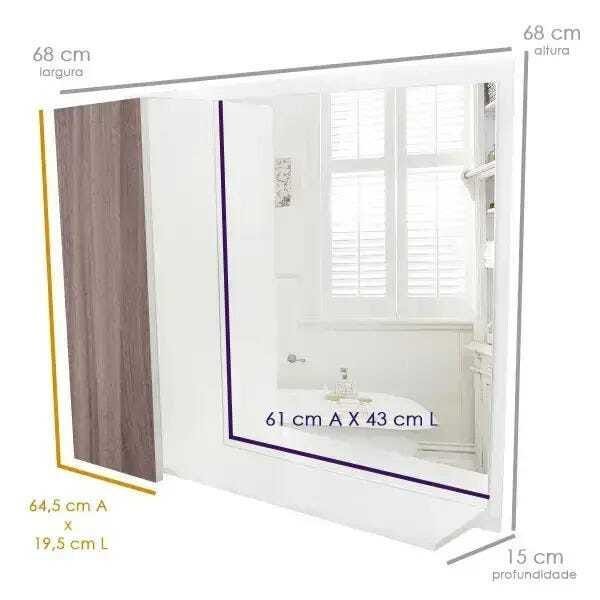 Armário Mdf para banheiro, Espelho, Prateleira - Espelheira cores, madeira clara - Dom Móveis - 4