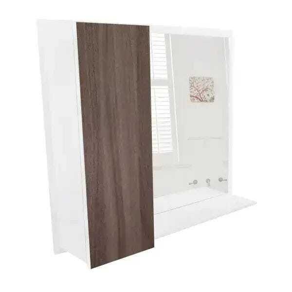 Armário Mdf para banheiro, Espelho, Prateleira - Espelheira cores, madeira clara - Dom Móveis - 2