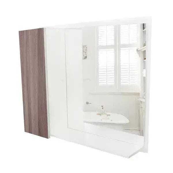 Armário Mdf para banheiro, Espelho, Prateleira - Espelheira cores, madeira clara - Dom Móveis