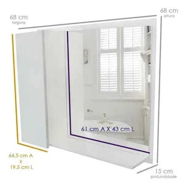Armário Mdf para banheiro, Espelho, Prateleira - Espelheira cores, branco - Dom Móveis - 4