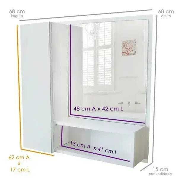 Armário Mdf Para Banheiro Com Espelho Espelheira Cores, branco - Dom Móveis - 4