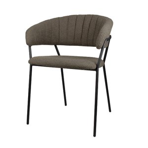 Cadeira com Braços Mara Rivatti Estofada em Bouclé Cinza Quente Base em Aço Pintada a Pó