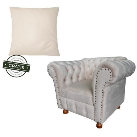 Uma Poltrona Luiz Xv Capitonê Retrô + Uma Almofada - Suede Nude - Recepção, Barbearia