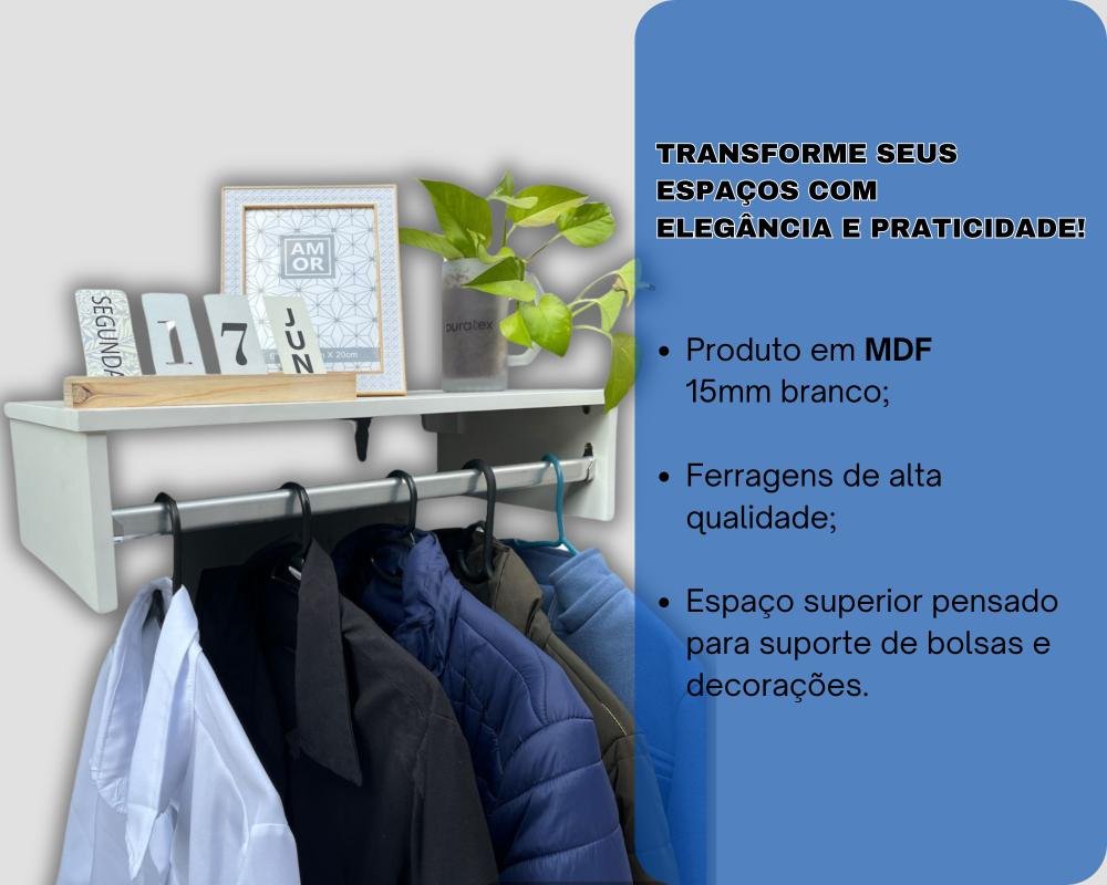 Kit Cabideiro Suspenso, Organizador de Roupas em Mdf 15mm. - 3