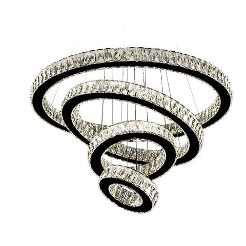 Pendente 4 Anéis Cristal Led 77W 3000K Bivolt Ideal Para Pé Direto Duplo PARIS LUZ
